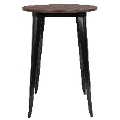 30" Round Black Metal Indoor Bar Height Table with Walnut Rustic Wood Top, CH-51090-40M1-BK-GG