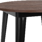 30" Round Black Metal Indoor Bar Height Table with Walnut Rustic Wood Top, CH-51090-40M1-BK-GG