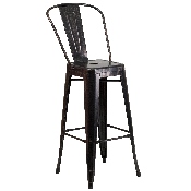 Commercial Grade 30" Round Black-Antique Gold Metal Indoor-Outdoor Bar Table Set with 2 Cafe Stools, CH-51090BH-2-30CAFE-BQ-GG