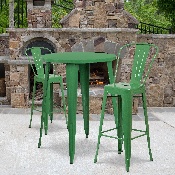Commercial Grade 30" Round Green Metal Indoor-Outdoor Bar Table Set with 2 Cafe Stools, CH-51090BH-2-30CAFE-GN-GG