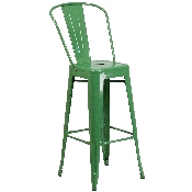 Commercial Grade 30" Round Green Metal Indoor-Outdoor Bar Table Set with 2 Cafe Stools, CH-51090BH-2-30CAFE-GN-GG