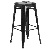 Commercial Grade 30" Round Black Metal Indoor-Outdoor Bar Table Set with 2 Square Seat Backless Stools, CH-51090BH-2-30SQST-BK-GG