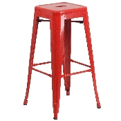 Commercial Grade 30" Round Red Metal Indoor-Outdoor Bar Table Set with 2 Square Seat Backless Stools, CH-51090BH-2-30SQST-RED-GG