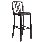 Commercial Grade 30" Round Black-Antique Gold Metal Indoor-Outdoor Bar Table Set with 2 Vertical Slat Back Stools, CH-51090BH-2-30VRT-BQ-GG