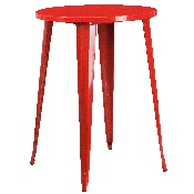Commercial Grade 30" Round Red Metal Indoor-Outdoor Bar Table Set with 2 Vertical Slat Back Stools, CH-51090BH-2-30VRT-RED-GG