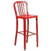 Commercial Grade 30" Round Red Metal Indoor-Outdoor Bar Table Set with 2 Vertical Slat Back Stools, CH-51090BH-2-30VRT-RED-GG