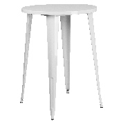 Commercial Grade 30" Round White Metal Indoor-Outdoor Bar Table Set with 4 Cafe Stools, CH-51090BH-4-30CAFE-WH-GG