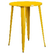 Commercial Grade 30" Round Yellow Metal Indoor-Outdoor Bar Table Set with 4 Cafe Stools, CH-51090BH-4-30CAFE-YL-GG