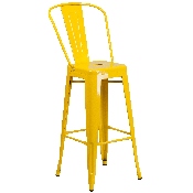 Commercial Grade 30" Round Yellow Metal Indoor-Outdoor Bar Table Set with 4 Cafe Stools, CH-51090BH-4-30CAFE-YL-GG