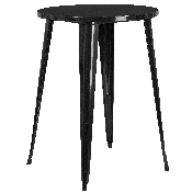 Commercial Grade 30" Round Black Metal Indoor-Outdoor Bar Table Set with 4 Vertical Slat Back Stools, CH-51090BH-4-30VRT-BK-GG