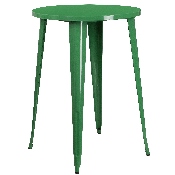 Commercial Grade 30" Round Green Metal Indoor-Outdoor Bar Table Set with 4 Vertical Slat Back Stools, CH-51090BH-4-30VRT-GN-GG