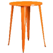 Commercial Grade 30" Round Orange Metal Indoor-Outdoor Bar Table Set with 4 Vertical Slat Back Stools, CH-51090BH-4-30VRT-OR-GG