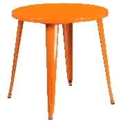 Commercial Grade 30" Round Orange Metal Indoor-Outdoor Table Set with 2 Arm Chairs, CH-51090TH-2-18ARM-OR-GG