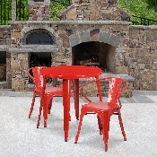 Commercial Grade 30" Round Red Metal Indoor-Outdoor Table Set with 2 Arm Chairs, CH-51090TH-2-18ARM-RED-GG