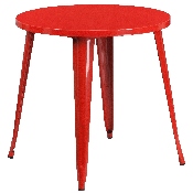 Commercial Grade 30" Round Red Metal Indoor-Outdoor Table Set with 2 Arm Chairs, CH-51090TH-2-18ARM-RED-GG