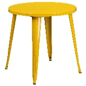 Commercial Grade 30" Round Yellow Metal Indoor-Outdoor Table Set with 2 Arm Chairs, CH-51090TH-2-18ARM-YL-GG