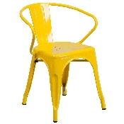 Commercial Grade 30" Round Yellow Metal Indoor-Outdoor Table Set with 2 Arm Chairs, CH-51090TH-2-18ARM-YL-GG