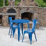 Commercial Grade 30" Round Blue Metal Indoor-Outdoor Table Set with 2 Cafe Chairs, CH-51090TH-2-18CAFE-BL-GG