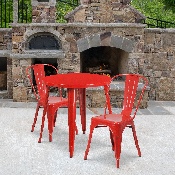 Commercial Grade 30" Round Red Metal Indoor-Outdoor Table Set with 2 Cafe Chairs, CH-51090TH-2-18CAFE-RED-GG