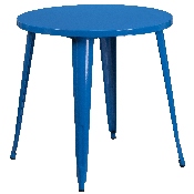 Commercial Grade 30" Round Blue Metal Indoor-Outdoor Table Set with 2 Vertical Slat Back Chairs, CH-51090TH-2-18VRT-BL-GG