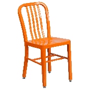 Commercial Grade 30" Round Orange Metal Indoor-Outdoor Table Set with 2 Vertical Slat Back Chairs, CH-51090TH-2-18VRT-OR-GG