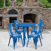 Commercial Grade 30" Round Blue Metal Indoor-Outdoor Table Set with 4 Cafe Chairs, CH-51090TH-4-18CAFE-BL-GG