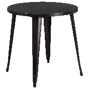Commercial Grade 30" Round Black-Antique Gold Metal Indoor-Outdoor Table Set with 4 Cafe Chairs, CH-51090TH-4-18CAFE-BQ-GG