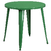 Commercial Grade 30" Round Green Metal Indoor-Outdoor Table Set with 4 Vertical Slat Back Chairs, CH-51090TH-4-18VRT-GN-GG