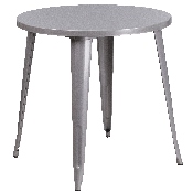 Commercial Grade 30" Round Silver Metal Indoor-Outdoor Table Set with 4 Vertical Slat Back Chairs, CH-51090TH-4-18VRT-SIL-GG