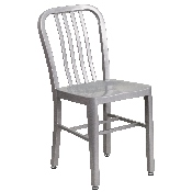 Commercial Grade 30" Round Silver Metal Indoor-Outdoor Table Set with 4 Vertical Slat Back Chairs, CH-51090TH-4-18VRT-SIL-GG