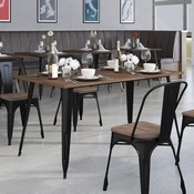 30.25" x 60" Rectangular Black Metal Indoor Table with Walnut Rustic Wood Top, CH-61010-29M1-BK-GG