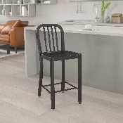 Commercial Grade 24" High Black Metal Indoor-Outdoor Counter Height Stool with Vertical Slat Back, CH-61200-24-BK-GG