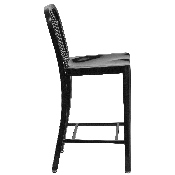 Commercial Grade 24" High Black Metal Indoor-Outdoor Counter Height Stool with Vertical Slat Back, CH-61200-24-BK-GG