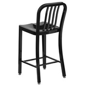 Commercial Grade 24" High Black Metal Indoor-Outdoor Counter Height Stool with Vertical Slat Back, CH-61200-24-BK-GG