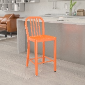 Commercial Grade 24" High Orange Metal Indoor-Outdoor Counter Height Stool with Vertical Slat Back, CH-61200-24-OR-GG