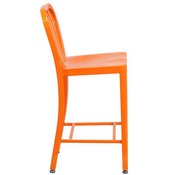 Commercial Grade 24" High Orange Metal Indoor-Outdoor Counter Height Stool with Vertical Slat Back, CH-61200-24-OR-GG