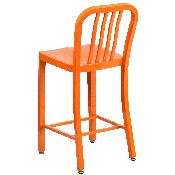 Commercial Grade 24" High Orange Metal Indoor-Outdoor Counter Height Stool with Vertical Slat Back, CH-61200-24-OR-GG