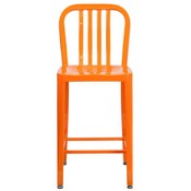 Commercial Grade 24" High Orange Metal Indoor-Outdoor Counter Height Stool with Vertical Slat Back, CH-61200-24-OR-GG