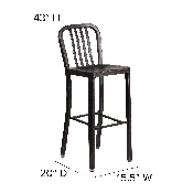 Commercial Grade 30" High Black-Antique Gold Metal Indoor-Outdoor Barstool with Vertical Slat Back, CH-61200-30-BQ-GG