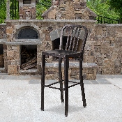 Commercial Grade 30" High Black-Antique Gold Metal Indoor-Outdoor Barstool with Vertical Slat Back, CH-61200-30-BQ-GG