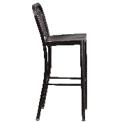 Commercial Grade 30" High Black-Antique Gold Metal Indoor-Outdoor Barstool with Vertical Slat Back, CH-61200-30-BQ-GG