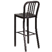 Commercial Grade 30" High Black-Antique Gold Metal Indoor-Outdoor Barstool with Vertical Slat Back, CH-61200-30-BQ-GG