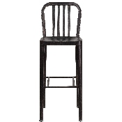 Commercial Grade 30" High Black-Antique Gold Metal Indoor-Outdoor Barstool with Vertical Slat Back, CH-61200-30-BQ-GG
