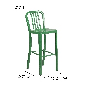 Commercial Grade 30" High Green Metal Indoor-Outdoor Barstool with Vertical Slat Back, CH-61200-30-GN-GG