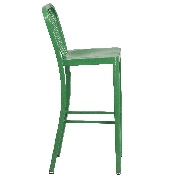 Commercial Grade 30" High Green Metal Indoor-Outdoor Barstool with Vertical Slat Back, CH-61200-30-GN-GG
