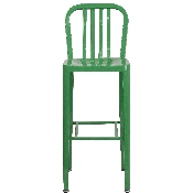 Commercial Grade 30" High Green Metal Indoor-Outdoor Barstool with Vertical Slat Back, CH-61200-30-GN-GG