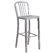 Commercial Grade 30" High Silver Metal Indoor-Outdoor Barstool with Vertical Slat Back, CH-61200-30-SIL-GG