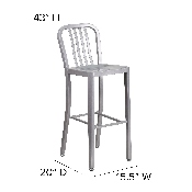 Commercial Grade 30" High Silver Metal Indoor-Outdoor Barstool with Vertical Slat Back, CH-61200-30-SIL-GG