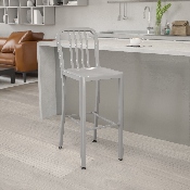 Commercial Grade 30" High Silver Metal Indoor-Outdoor Barstool with Vertical Slat Back, CH-61200-30-SIL-GG