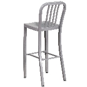 Commercial Grade 30" High Silver Metal Indoor-Outdoor Barstool with Vertical Slat Back, CH-61200-30-SIL-GG